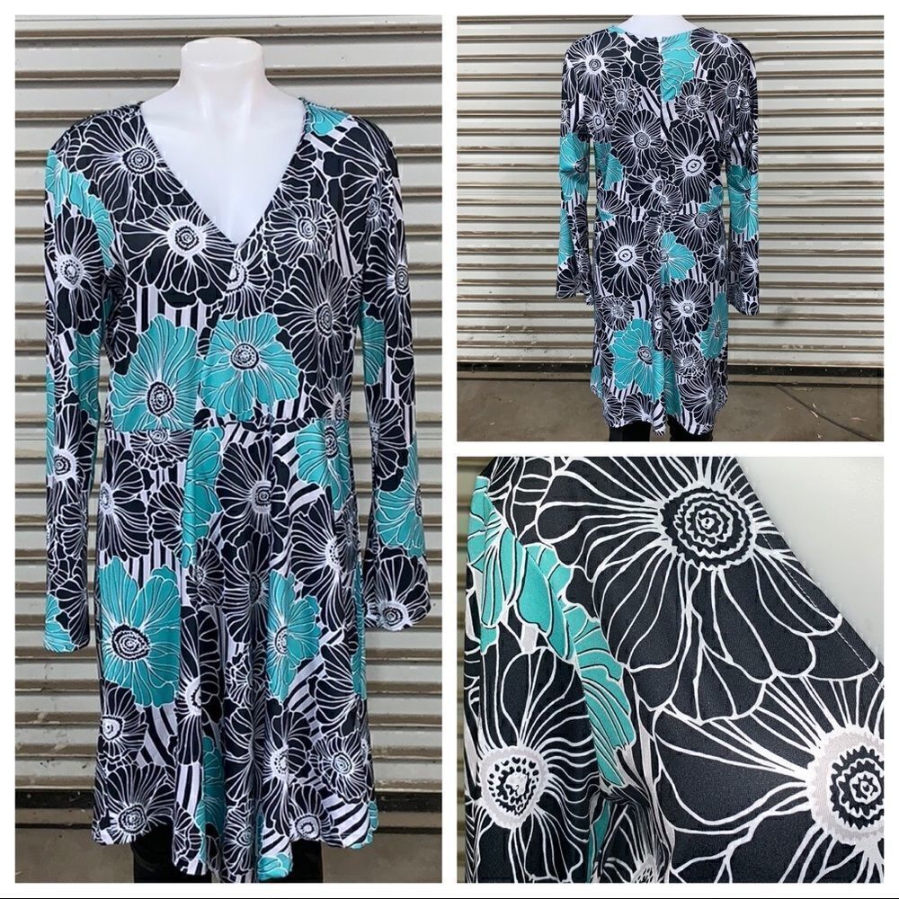 Signature Collection dress size XL career floral black and turquoise